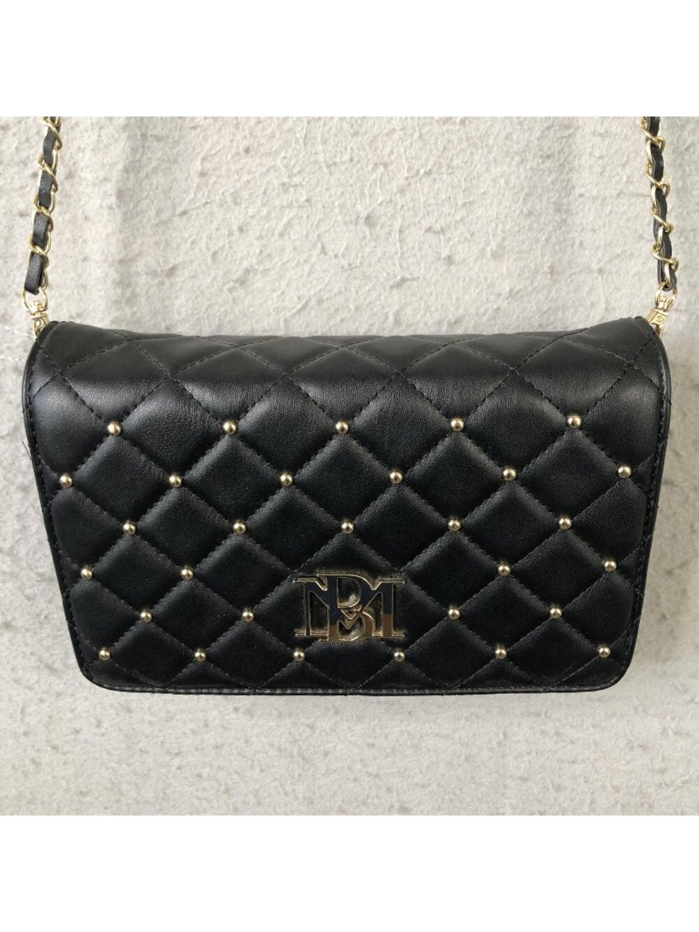 Badgley Mischka Crossbody Bag Womens Small Black Quilted Vegan Leather Studded